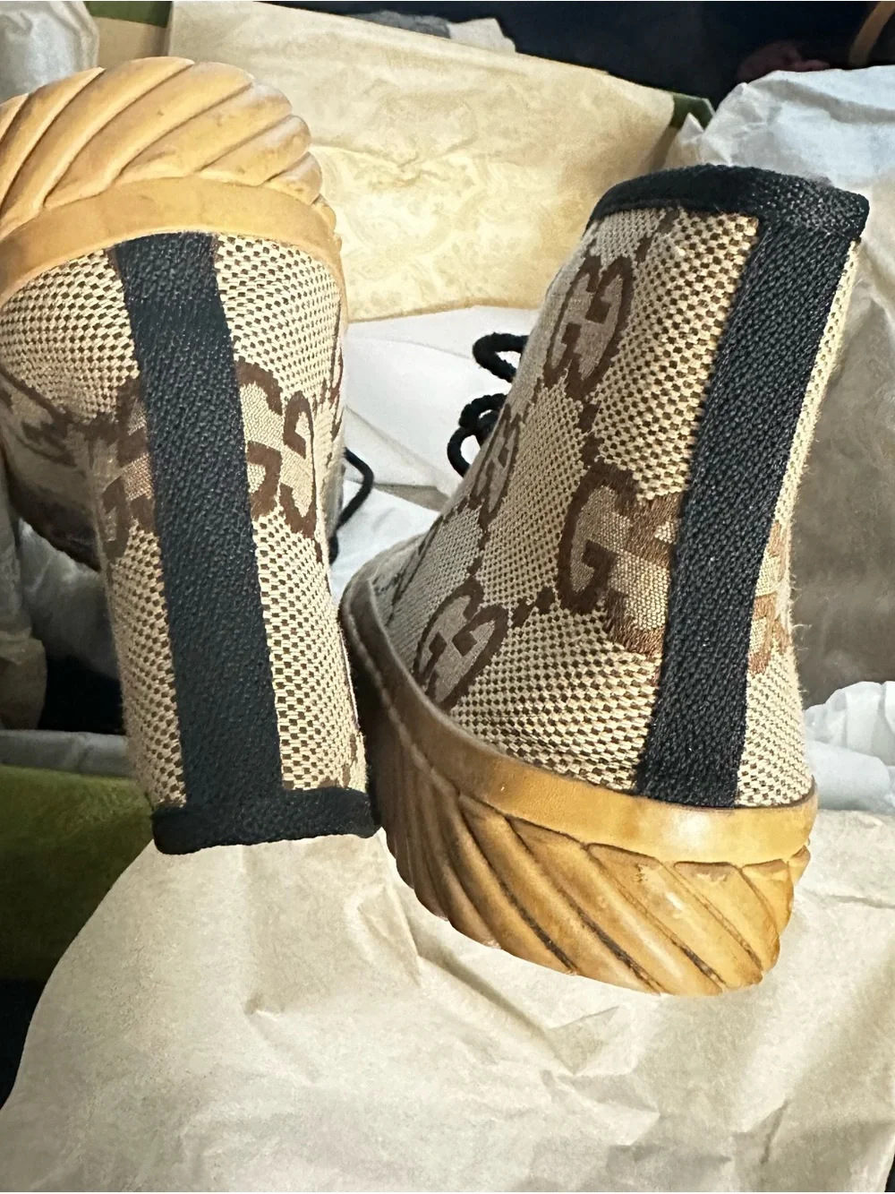 Gucci Brown Beige Tan Maxi GG Canvas High-Top Sneakers